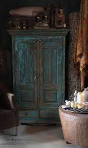 parvani kast india oud groen blauw patine kast india brocante meubels verven oude meubels schilderen