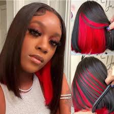 Red Highlight Bob Wig Short Straight Bob Wigs For Black Women Colorful  Peekaboo Bob 13x4 Lace Front Wig 10-14inch 5x5 Lace Bob