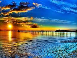Sun, beautiful, sunset, clouds, sea, beach, sand, splendor, beauty, reflection, blue, lovely, view, ocean, sunlight, colors, waves, sky, rays, peaceful, nature. Sunset On The Beach Wallpapers Group 91