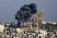 A rocket is fired from gaza city, controlled by the palestinian hamas movement, toward israel on may 11, 2021. Ae7uo8wdwjyzm