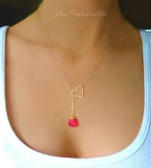 Heart Lariat Necklace With Hot Pink Chalcedony Gemstone Clasp Less Necklace Pink Gemstone Necklace Beaded Jewelry Pink Gemstones