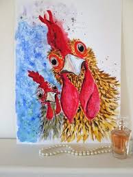 Original Chicken Watercolor Chicken Art Rooster Art Cockerel Painting Farm Animal Bird Art Bird Lover Colorful Chicken Painting Chicken Art Rooster Art Chicken Painting