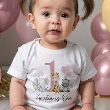 Safari Jungle Theme 1st 2nd 3rd Birthday Girl Party T-shirt Top,  Personalised Birthday Design With Metallic Silver Print Children's Tee