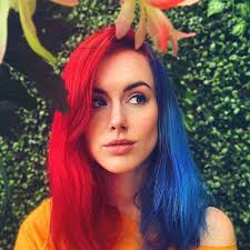 Red And Blue Hair In 2020 Dyed Hair Blue Split Dyed Hair Two Color Hair