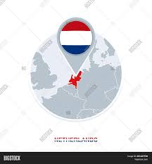 The dutch flag was actually made orange following william of orange's revolt against the spanish. Netherlands Map And Flag Vector Map Icon With Highlighted Netherlands Image Stock Photo 261427786