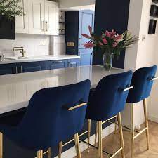 These beautiful kitchen islands by john boos will provide you with a large work surface and useful storage. Navy And Gold Kitchen With Island And Bar Stools Blue Dinning Room Gray Living Room Design Navy Living Rooms