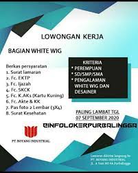 Pt boyang indusrial purbalingga merupakan perusahaan yang memproduksi wig (rambut palsu) terbesari di indonesia saat ketentuan : Lowongan Kerja Pt Boyang Industrial Purbalingga Terbaru Info Loker Purbalingga