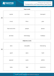 A collection of english esl worksheets for home learning, online practice, distance learning and english classes to teach about past, simple, and, past, cont. Teach This Com This Engaging Intermediate Game Helps To Teach Students How To Make Comparative And Superlative Sentences Using A Range Of Adjectives Https Www Teach This Com Images Resources Comparative And Superlative Card Game Pdf For More