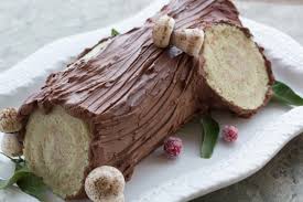 Chocolate Buche De Noel On White Platter With Meringue Mushrooms Fodmap Recipes Buche De Noel Fodmap