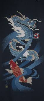 Dragon And Koi Japanese Asian Fabric Noren Panel Japanese Dragon Art Asian Dragon