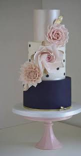 Three Tier Navy And Pink Wedding Cake Creative Wedding Cakes Pink Wedding Cake Unique Wedding Cakes