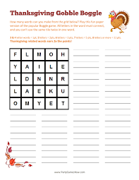 Thanksgiving is a 12 letter long word starting with t and ending with g. Printable Thanksgiving Boggle Game Printable Thanksgiving Games