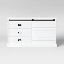 4 out of 5 stars with 5 reviews. Southwick Farmhouse 3 Drawer Shelf Dresser With Sliding Barn Door White Threshold Target