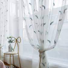 Feather Embroidered Sheer Curtain Minimalist Breathable Curtain Panel For Bedroom One Panel Panel Curtains Curtains Sheer Curtain