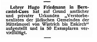 Genealogists love books and your mother is no different. Hugo Friedmann 1876 1942 Juden In Themar Their Voices Live On