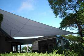 Retracting Tri Radial Sail With Adjustable Height On Pole Shade Sail Pergola Shade Wooden Pergola