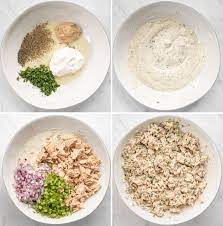 Top spinach with about half the tuna salad. Healthy Tuna Salad No Mayonnaise Feelgoodfoodie