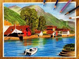 drawing a landscape in wood colors landscape painting drawings