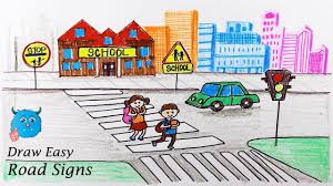 Road Safety Drawing For School Kids City Drawing Drawing For Kids Art Drawings For Kids