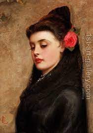 Portrait Of A Girl With A Rose In Her Hair Charles Sillem Lidderdale Reproduction 1st Art Gallery Spanish Girl Spanish Art British Artist
