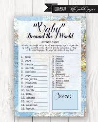 Welcome To The World Baby Shower Game Baby In The Languages Etsy Adventure Baby Shower Travel Baby Showers Travel Baby Shower Theme