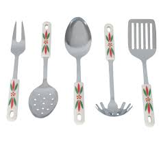 The enamel resists cracking, chipping, and staining and is best cared for when the contents are stirred with nylon, wood, or silicone utensils. Temp Tations Seasonal 5 Pc Stainless Steel Serving Utensil Set Qvc Com