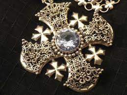 Vintage Jerusalem 900 Silver Cross Necklace W Fancy Link Chain Cruz