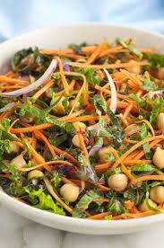 Spicy Kale Salad With Chickpeas Maple Dijon Dressing Recipe Spicy Salad Kale Salad Healthy Skinny Recipes