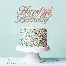 Rose gold cake topper by cookie cake design. Buy Happy Birthday Cake Topper Rose Gold Butterfly Birthday Decorations Butterfly Decorations Cake Rose Gold Birthday Party Decorations Birthday Cake Toppers Girl Double Sided Glitter Online In Vietnam B08l35v1w3
