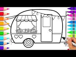 How To Draw A Cute Camper For Kids Step By Step Cute Camping Coloring Pages How To Draw An Rv Camping Coloring Pages Camper Applique House Drawing For Kids