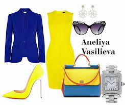 Vestido Amarillo Saco Azul Rey Fashion Trend Inspiration Fashion Colour Block Fashion