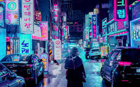 1440x900 Wallpaper Night City Street Umbrella Man Signboards Lighting Neon Desktop Wallpaper Art City Wallpaper Vaporwave Wallpaper