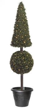 Artificial Topiary Trees Outdoor Topiary 5 Feet Pyramid Ball Pine Topiary With Led Lights