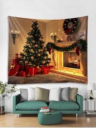 Christmas Tree Fireplace Tapestry Wall Hanging Decoration With Images Wall Tapestry Living Room Hanging Wall Decor Wall Art Living Room