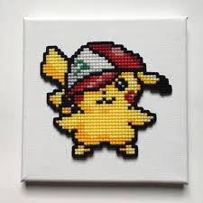 8bit Pikachu Wearing Trainer Hat As Pixel Art Cross Stitch Nerd Art Perler Beads Designs