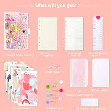 Binder cover printables for planners & recipe books. 2021 Refillable A5 Notebook Set With 6 Hole Loose Leaf Pvc Sequin Binder Cover Square Ruled Lined Refills Paper Index Dividers Zip Lock Envelope Ruler Buy Online At Best Price In Uae Amazon Ae