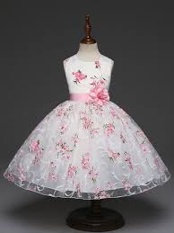 Floral Flower Girl Dresses Printed Princess Short Sleeveless Flower Sash White Kids Pageant Dresses Baby Girl Dress Patterns Flower Girl Dresses Kids Pageant Dresses