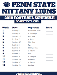 2018 Printable Penn State Nittany Lions Football Schedule Penn State Football Schedule Penn State Nittany Lions Penn State Nittany Lions Football