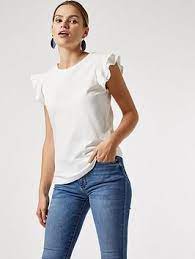 Dobby Frill Sleeve T Shirt White In 2021 Cotton Tops Organic Cotton Shirts White
