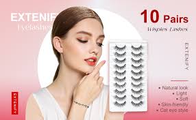 Amazon.com: Pestañas postizas 100% hechas a mano, lujosas pestañas de gato,  aspecto natural, 10 pares de pestañas Wispies para el trabajo diario y la  ...