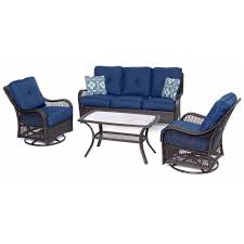 Hanover Orleans Brown 4 Piece All Weather Wicker Patio Deep Seating Set With Navy Blue Cushions Orleans4pcsw B Nvy The Home Depot Patio Interni Vintage Interno