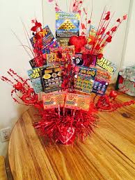 Birthday Gift Basket Ideas For Husband How Cute Is This Valentine S Day Gift Basket Idea A Lottery Basket May Be Just What Your Gift Card Bouquet Valentine S Day Gift Baskets Valentines Day Baskets