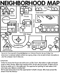 Color and count all the trees she passes on the way. Neighborhood Map Coloring Page Crayola Com