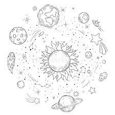 These activities will take your students on a journey around the world and beyond, helping them gain insight into everything ranging from geography down here on planet earth. Doodle Solar System Hand Drawn Sun Cosmic Comet And Planet Earth Vector Illustration Outer Space Monochrome Coloring Stock Vector Illustration Of Galaxy Line 167183697