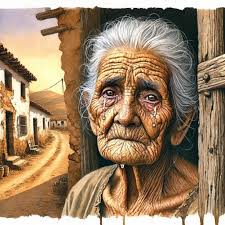 Doña Julia está sentada junto a la ventana de su humilde y pequeña cabaña.  Su mirada cansada se dirige una y otra vez a la puerta. Espera que un día  se abra