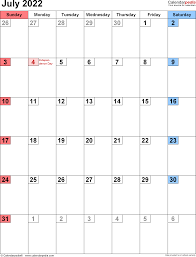 July 2022 Calendar Templates For Word Excel And Pdf