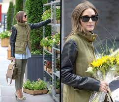 Olivia Palermo In The Green Army Jacket By S Leather Sleeve Jacket Army Green Jacket Leather Sleeve