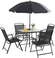 If you want to relocate your seating to another location on the deck, sit poolside or take with you while camping or to an outdoor sporting event, the lightweight and compact design offers an easy to transport option. Buy Vongrasig 6 Pieces Folding Patio Dining Set All Weather Small Metal Outdoor Table And Chair Set Garden Patio Furniture Set W Umbrella Glass Table 4 Folding Chairs For Lawn Deck Backyard
