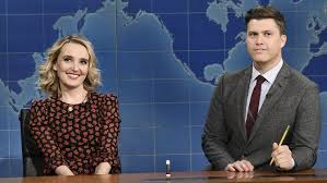 Colin jost was born on june 29, 1982 in staten island, new york city, new york, usa as colin kelly jost. Watch Colin Jost React To Snl Castmate S Impression Of His Fiancee Scarlett Johansson Entertainment Tonight