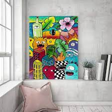 tropical cartoon wall art street art style original painting etsy cartoon wall pop art canvas colorful wall art canvas